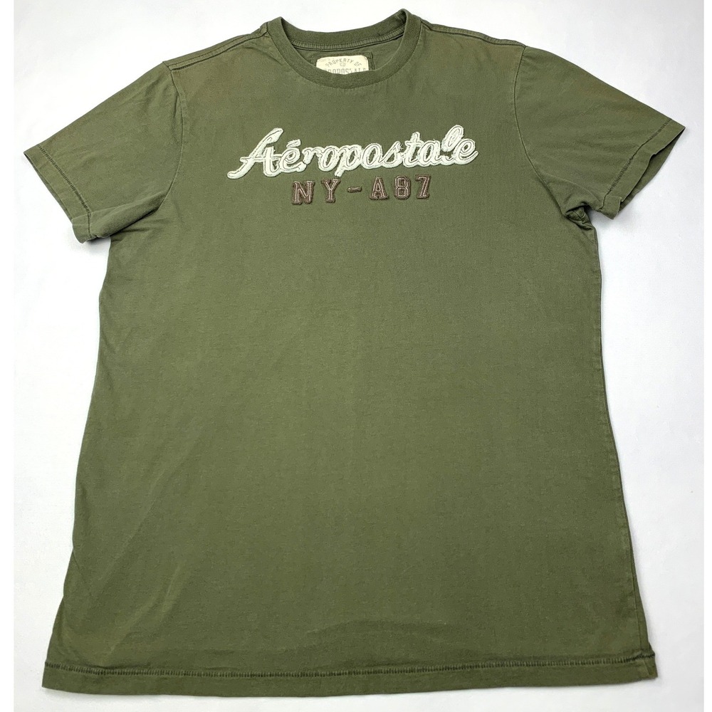 Aeropostale Mens T-Shirt Olive Green Embroidered Logo NY-A87 Size Large Cotton